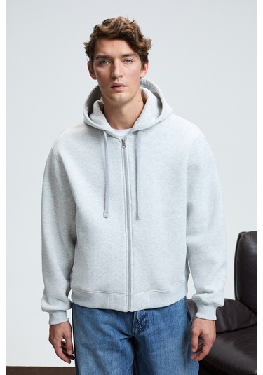 ASHBY Erkek Kapüşonlu Fermuarlı Cepli Kordonlu Regular Fit Grimelanj Sweatshirt