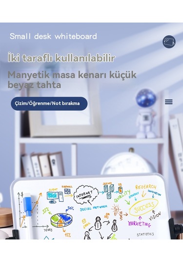 Evde Çalışma İçin Silinebilir Mesajlı Çift Taraflı Beyaz Tahta A3 Gri Yazı Tahtası Gri