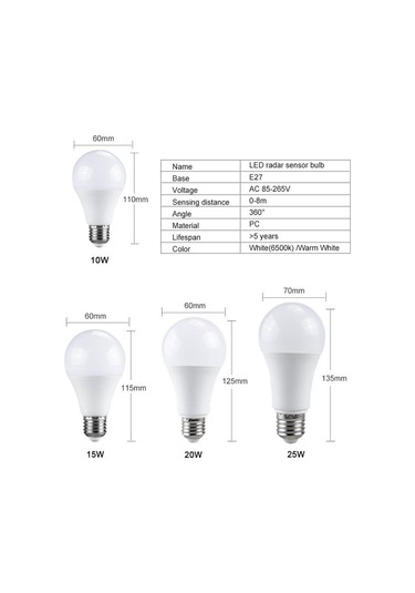 Beyaz E27 Lampe Led Gece Lambası Hareket Sensörü Ile Ampul Merdiven Koridor Tuvalet Işık 20