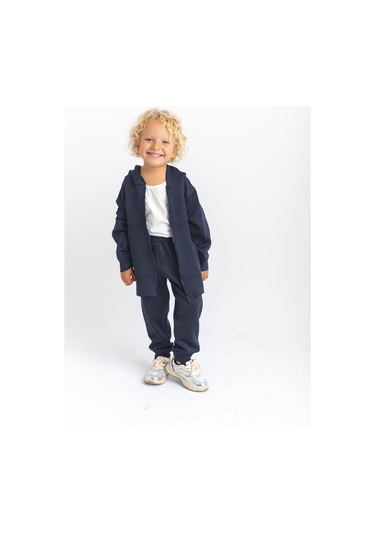 Oliventhekid Unisex Fermuarlı Kanguru Cepli Kapüşonlu Takım Lacivert Lacivert