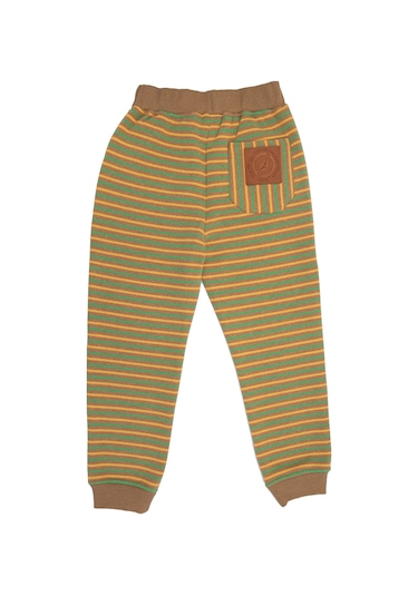 Recycle Pamuk Şardonlu Kışlık Çizgili Kız Çocuk Eşofman Altı Açık Kahverengi