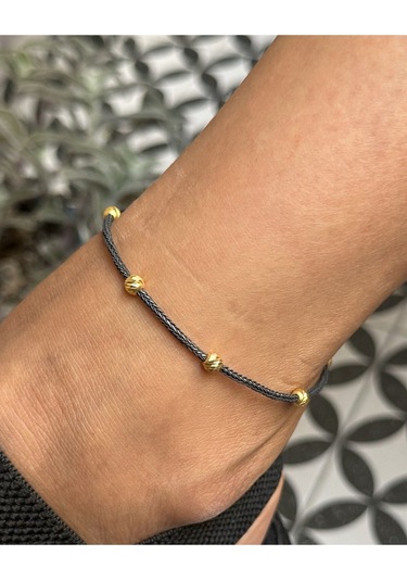 Gümüş Kazaziye Dorika Detaylı Halhal Hal01sy Siyah - Sarı