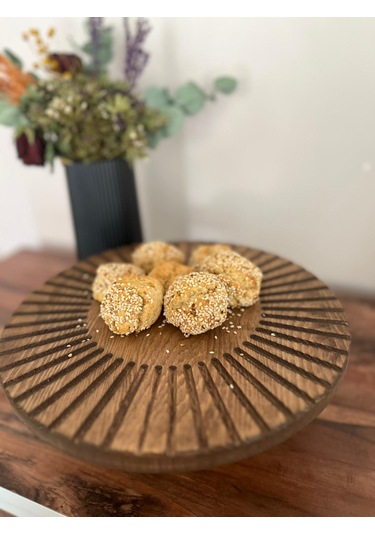 Doğal Ahşap Sunumluk Standı , Ahşap Kek Standı , Ayaklı Doğal Ahşap Sunumluk Siyah Ceviz