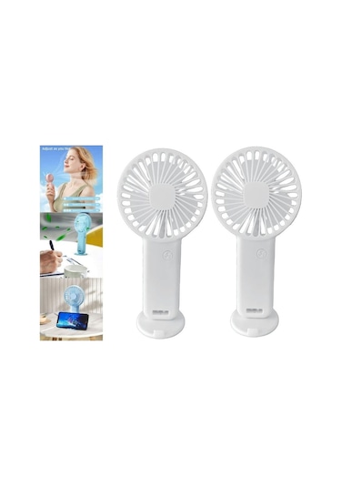 2 Adet Mini Fan,telefon Tutucu,portatif El Vantilatörü Beyaz 9,3x19cm