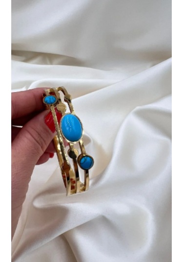 Bb Çelik Firuze Taşlı Kelepçe Bilezik