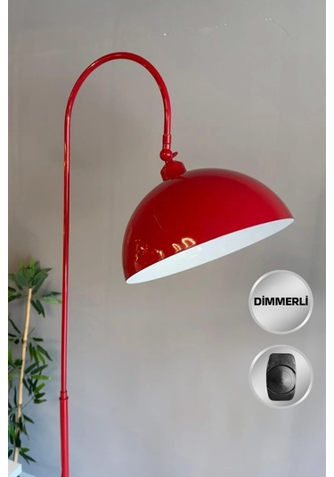 Dimmerli Kırmızı Lambader Hareketli Başlık Modern Dekoratif Metal Oturma Odası Çalışma Odası Zemin Kırmızı