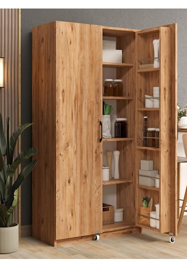 Kuzeylife Novensa Çok Amaçlı Erzak-kiler Dolabı İki Kapaklı Çam Çam