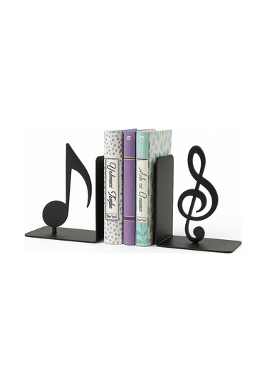 Nota Ve Sol Anahtarı Figürlü Metal Kitap Tutucu 2 Li Set Müzik Temalı Masa Üstü Dekor