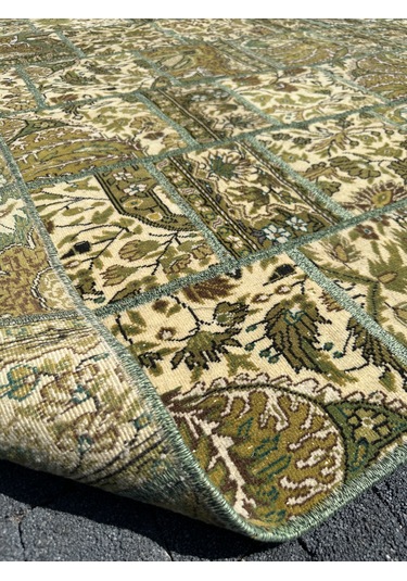 El Dokuma Bünyan Halısı Patchwork 185x260 Yeşil %100 Yün Halı Yeşil