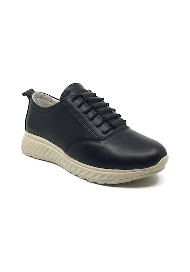 Taşpınar %100 Deri Kadın Ortopedik Günlük Yazlık Bağcıklı Rahat Yürüyüş Ayakkabı 36-41 Siyah