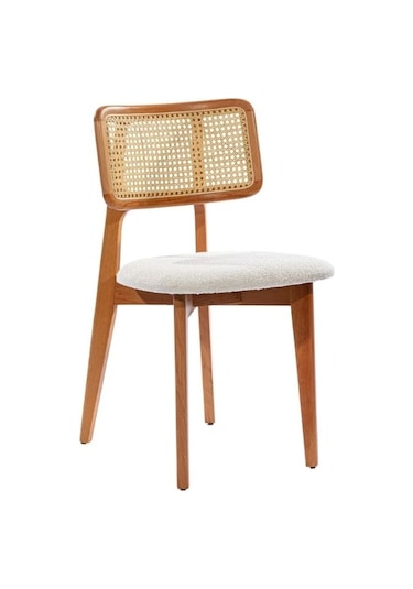 Zeus Hazeranlı Hasırlı Model Ahşap Bohem Sandalye Natural - Krem