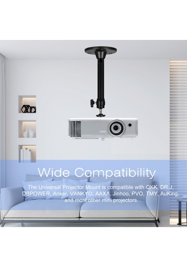 Geeroyoo Siyah Mini Projektör Tavan Tutucu - 90 Eğim & 360 Döndürme, 5kg Yük Kapasitesi, 3 Farklı Vida Adaptörü İle Ev Sineması Uygun