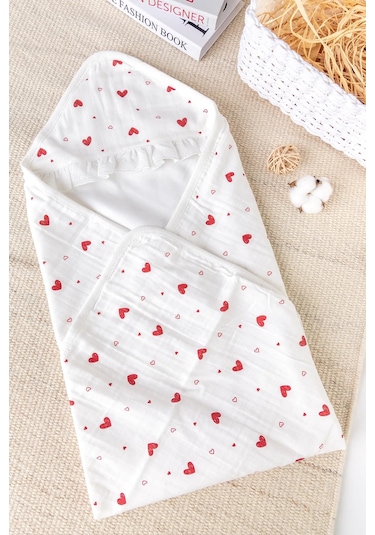 Kalp Desenli Müslin 100% Pamuk 10'lu Kız Bebek Hastane Çıkışı Bebek Takımı Set