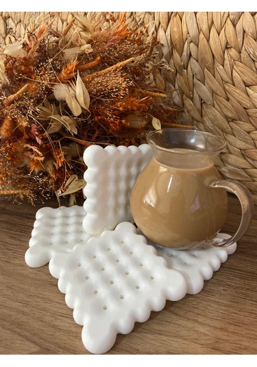 Kurabiye Şeklinde Bardak Altlığı Dekoratif, Beyaz Tasarım
