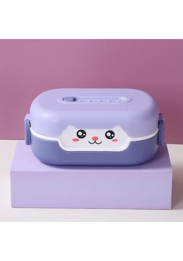 Mor Öğle Yemeği Kutusu Dayanıklı Karikatür Tasarım Bento Kutusu Sızdırmaz Çift Katmanlı Yalıtım Gıda Kabı Çocuklar Yetişkinler İçin