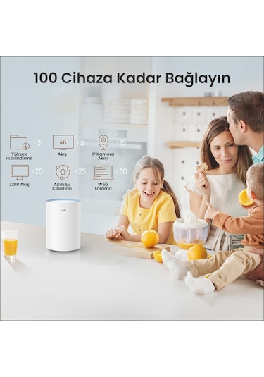 Cudy M1200 5GHz 867Mbps, 2.4GHz 300Mbps, 1 Port, 2XdBi anten, Wi-Fi Mesh Menzil Genişletici Router