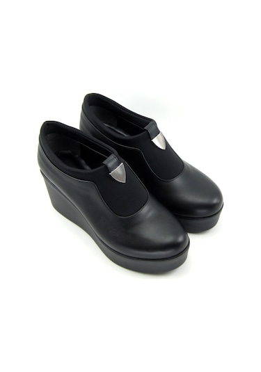 Erkan Saçmacı Sofia Exclusive Siyah Streç Tokalı Dolgu Topuklu Günlük Ayakkabı