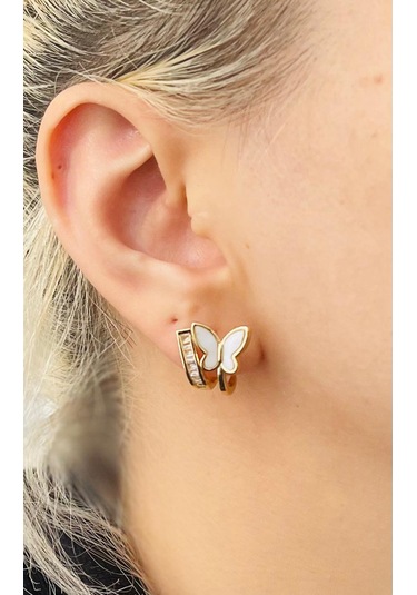 İkili Model Kelebek Detay Çelik Küpe