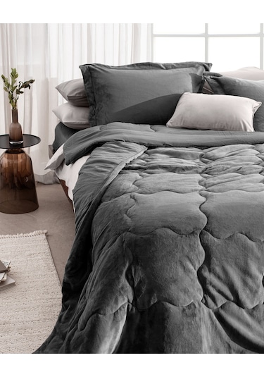 Madame Coco Kaira Tek Kişilik Comforter Set - Antrasit Gri