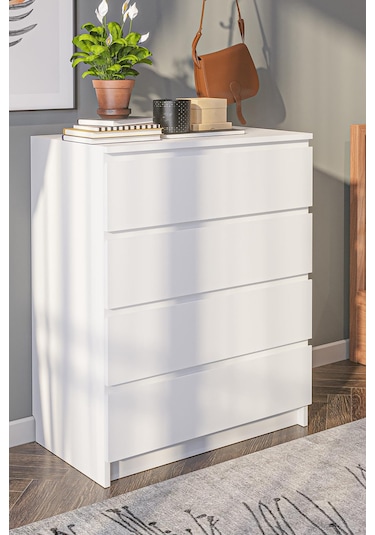 Derinkuyu 4 Çekmeceli Şifonyer Yatak Odası Bebek Odası Beyaz Beyaz