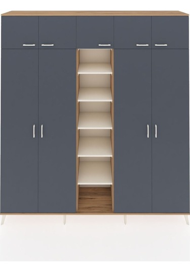 Hyperion Dolap 12 Raflı 9 Kapaklı 2 Askılı 220x44x243 Çam-antrasit/aytaşı Antrasıt/aytası