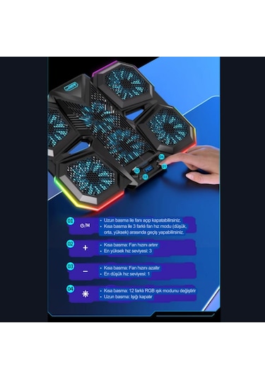 Coofbe 6 Fanlı 12 Rgb Işık Modlu Kademe Standlı Lcd Göstergeli Notebook Soğutucu Laptop Standı Soğutucu