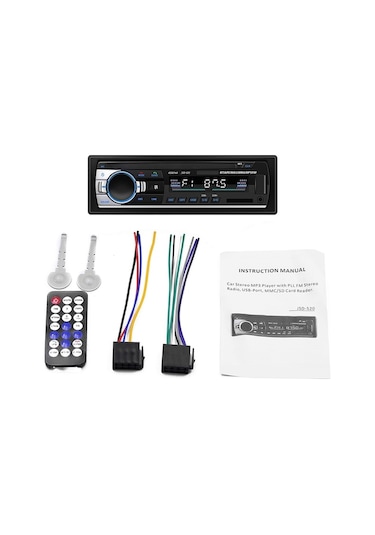 Araç İçi Bluetooth Fm Radyo, Usb/sd/mp3 Çalar, Aux Girişli, 12v Gümüş Renkli Oto Ses Sistemi Pilsiz Uzaktan Kumanda