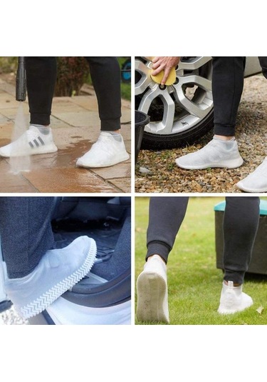 Silikon Ayakkabı Kılıfı Kaymaz Su Kir Geçirmez L Beden Siyah 5 Beyaz