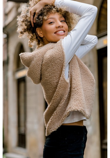 Scorp Chic Casual Kadın Peluş Yelek Camel Standart Çok Renkli