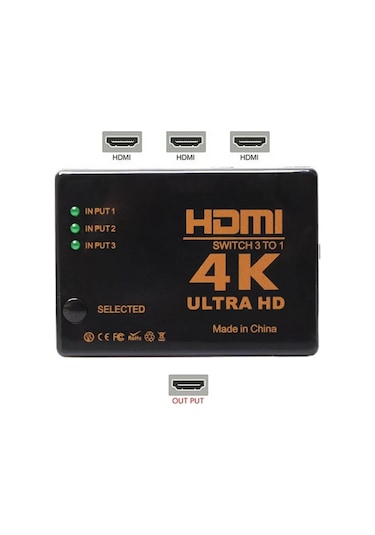 Hdmi Çoklayıcı 3 Port 4K Kumandalı Ultra Hd Hdmi Switch Splitter