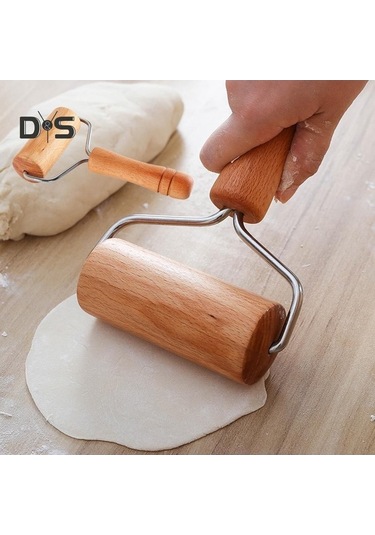 Novahub Ahşap Oklava Hamur Açma Makinesi Fondan Pizza Pişirme Aracı Paslanmaz Çelik Yuvarlatıcı 19x11.4x4cm