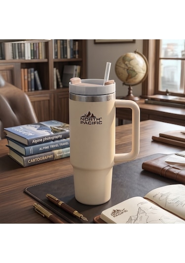 Kulplu Pipetli Termos - 900 Ml Bej