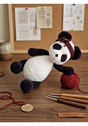 El Örgüsü Peluş Panda Beyaz - Siyah