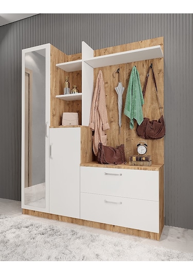 Çizgi Portmanto Vestiyer- Çam Beyaz-180 cm