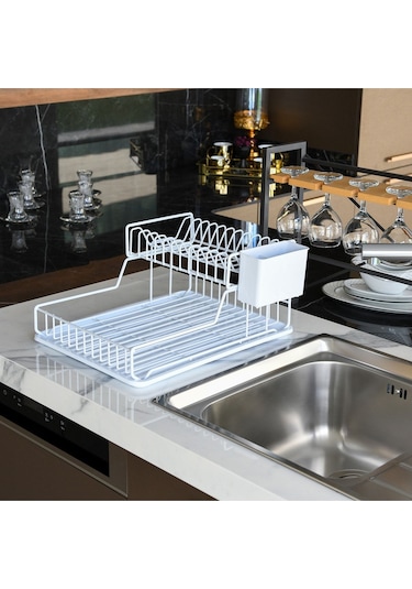 Ömür Boyu Paslanmaz İki Katlı Tabaklık Bulaşıklık BEYAZ TB2BEYAZ Beyaz