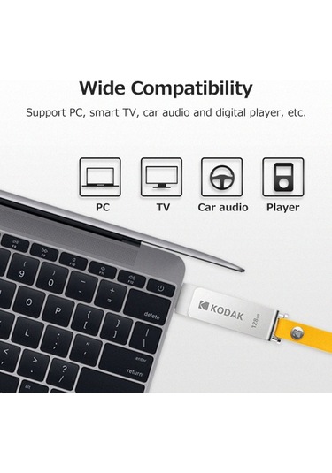 Kodak K133 128g U Disk Metal Taşınabilir Usb Flash Sürücü Su Geçirmez Mini Bellek Çubuğu Araba Kalem Sürücüleri Flashdisk Usb3.0 Gümüş Askılı