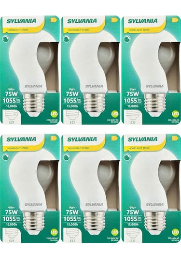 6 Adet Sylvania 9w 75w 2700k Sarı Işık Dim Edilebilir E27 Duylu Kalın Duy Soft Led Ampul