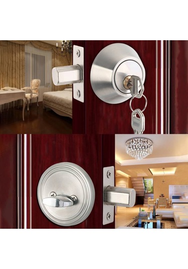 Kilitli Kapı Kolu Paslanmaz Çelik Ön Kapı Kilit Seti Gümüş