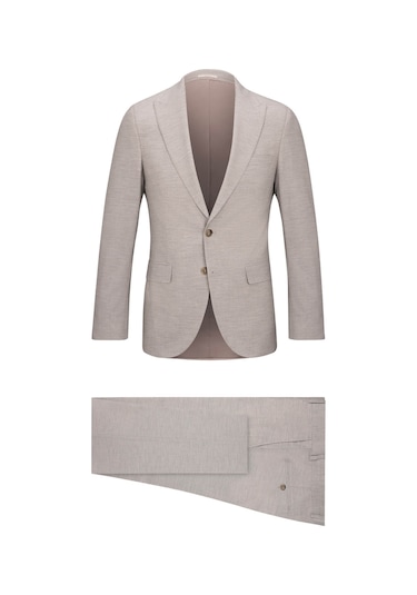 Hatemoğlu Bej Slim Fit Sivri Yaka Yünlü Takım Elbise 2963532 Bej