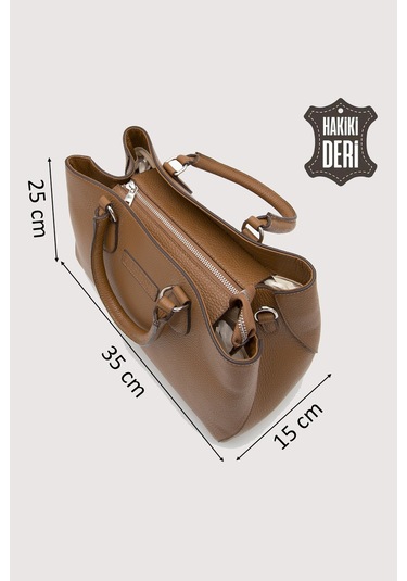Hakiki Deri Taba Kadın Kol Çantası Uzun Askılı Smr7666 Taba