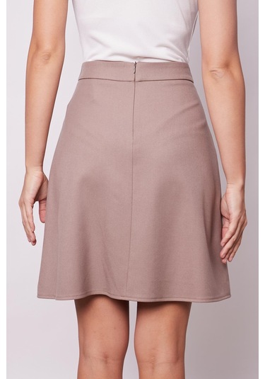 Kadın Yüksek Bel Hafif Likralı Kumaş Pilikaşeli Diz Boy Çan Etek-vizon Vizon