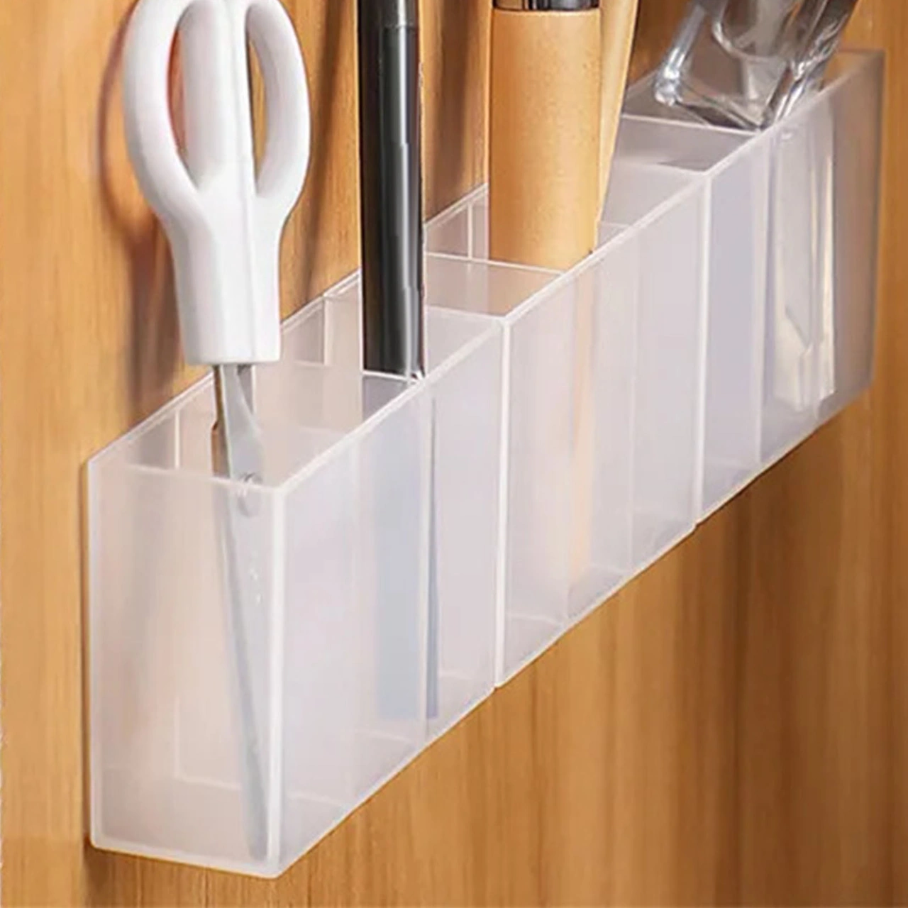 Yaleker Üç Bölmeli Şeffaf Duvarlı Saklama Kutusu - Delme Yok Özlü Yapışkanlı - Makyaj, Kalem Ve Küçük Eşyalar İçin Ev Ve Banyo Organizatörü Diğer