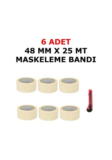 Hediyeli 6 Adet 48 Mm X 25 Mt Maskeleme Bandı Kağıt Bant