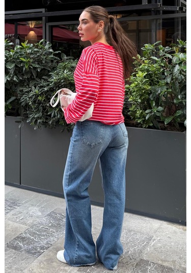 Kırmızı Çizgili Sweatshirt Mg2572 Kırmızı