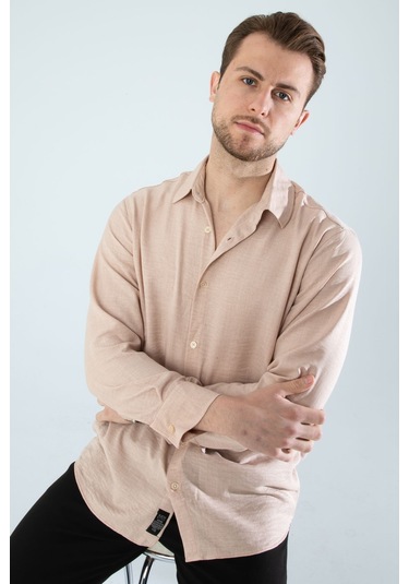 Rahat Kesim Keten Dokulu Gömlek Vizon