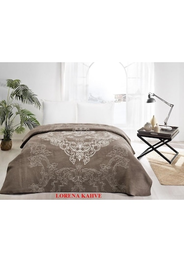 Taç Çift Kişilik Pamuk Battaniye Lorena Kahve Kahverengi