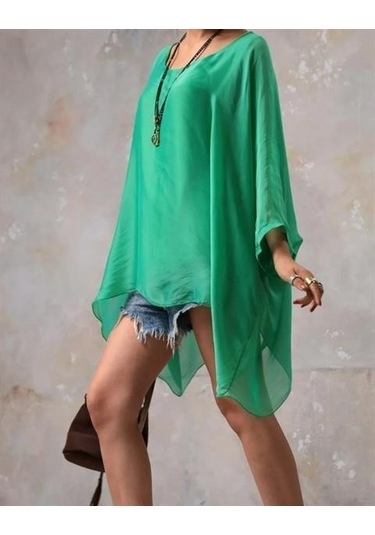 İtalyan Yarasa Kollu İpek Bluz Yeşil