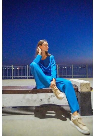 Kadın Bol Paçalı Ikili Takım Frn6101 Mavi