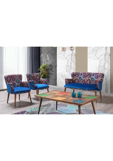 Bienvelle Mavi 2+1+1+Sehpalı Çay Seti (Balkon, Salon, Ofis, Cafe)