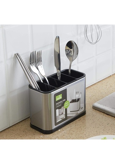 Xindoker Paslanmaz Çelik Mutfak Eşyası Kurutma Rafı, 4 Bölmeli Büyük Kapasiteli Aksesuar Siyah